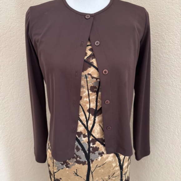 BCBG MaxAzria Sleeveless Dress with jacket size 2 Brown Autumn pattern - Picture 2 of 7